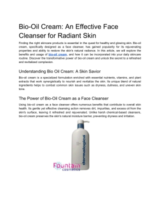 Bio-Oil Cream_ An Effective Face Cleanser for Radiant Skin