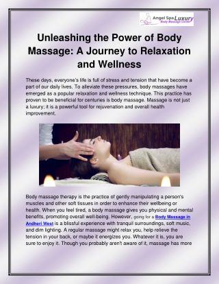 Body Massage in Andheri West