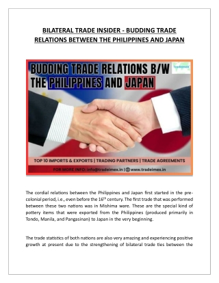 BILATERAL TRADE INSIDER - BUDDING TRADE RELATIONS BETWEEN THE PHILIPPINES AND JAPAN