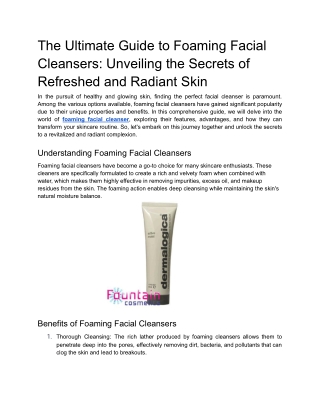 The Ultimate Guide to Foaming Facial Cleansers_ Unveiling the Secrets of Refreshed and Radiant Skin