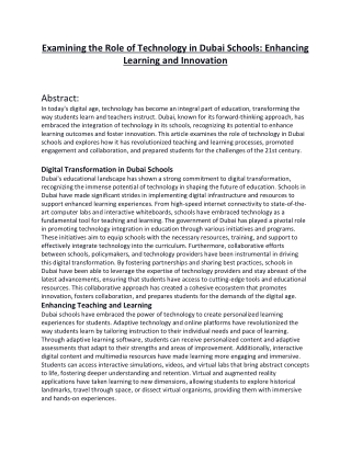 Examining the Role of Technology in Dubai Schools - Enhancing Learning and Innovation