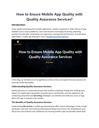 How to Ensure Mobile App Quality with Quality Assurance Services