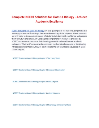 Complete NCERT Solutions for Class 11 Biology - Achieve Academic Excellence