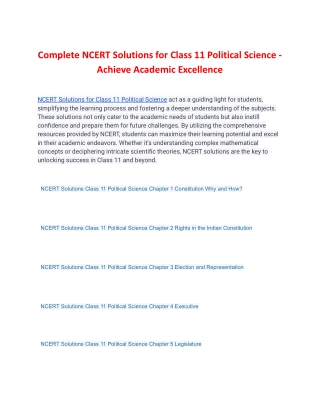 Complete NCERT Solutions for Class 11 Political Science - Achieve Academic Excel