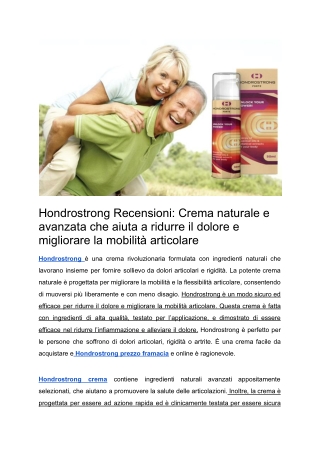 Hondrostrong Recensioni_ Crema naturale e avanzata che aiuta a ridurre il dolore e migliorare la mobilità articolare