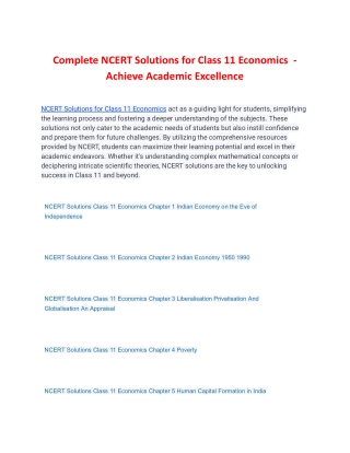 Complete NCERT Solutions for Class 11 Economics - Achieve Academic Excellence