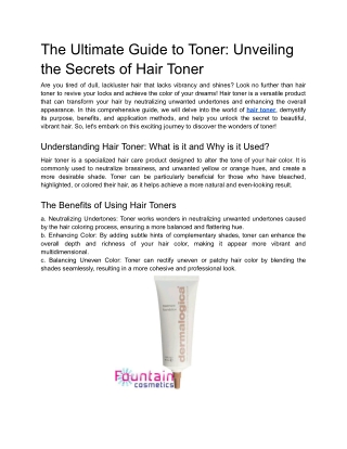 The Ultimate Guide to Toner_ Unveiling the Secrets of Hair Toner