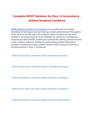 Complete NCERT Solutions for Class 11 Accountancy - Achieve Academic Excellence