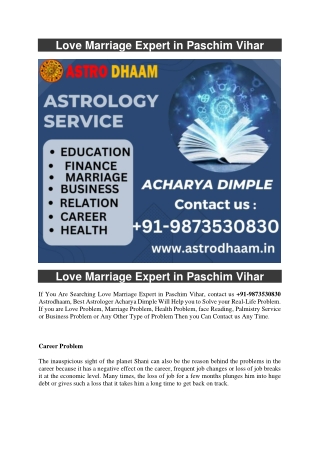 Love Marriage Expert Paschim Vihar  91-9873530830