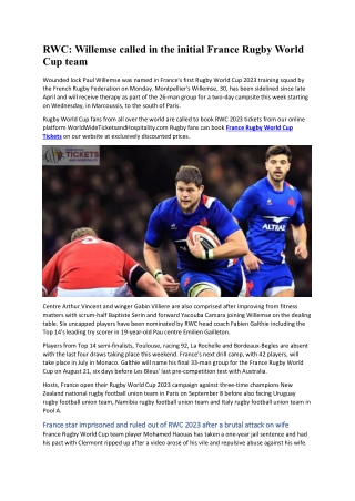 RWC Willemse called in the initial France Rugby World Cup team