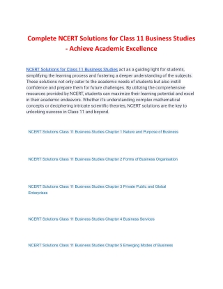 Complete NCERT Solutions for Class 11 Business Studies - Achieve Academic Excellence