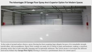 The Advantages Of Garage Floor Epoxy Are A Superior Option For Modern Spaces