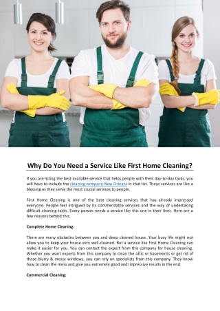 Why Do You Need a Service Like First Home Cleaning?