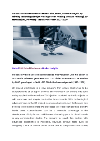 Global 3D Printed Electronics Market :- Industry Forecast 2023-2030