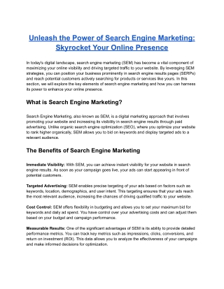 Unleash the Power of Search Engine Marketing: Skyrocket Your Online Presence