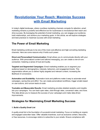 Revolutionize Your Reach: Maximize Success with Email Marketing