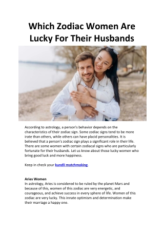 Which Zodiac Women Are Lucky For Their Husbands