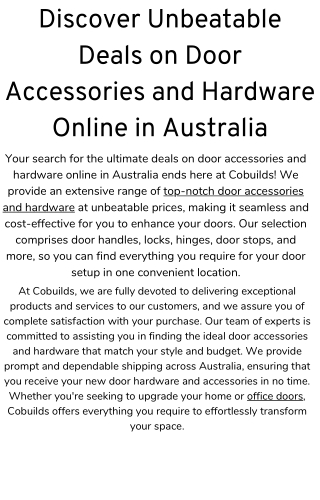 Discover Unbeatable Deals on Door Accessories and Hardware Online in Australia