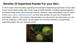 Benefits Of Superfood Powder For your Skin.