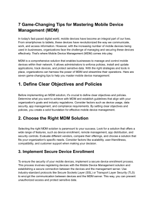7 Game-Changing Tips for Mastering Mobile Device Management (MDM)