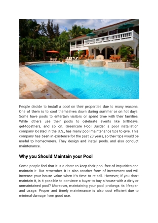 Maintain your Pool Properly to Increase your Property Value