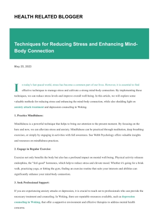 Techniques for Reducing Stress and Enhancing Mind-Body Connection