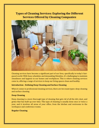 Types of Cleaning Services Exploring the Different Services Offered by Cleaning Companies
