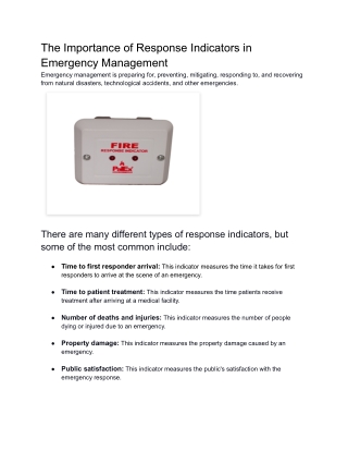 The Importance of Response Indicators in Emergency Management
