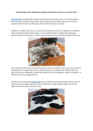 Cow Hide Rugs in NZ Adding Natural Beauty and Timeless Charm to Your Home Décor