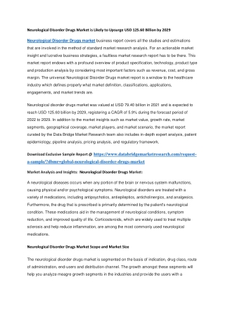 Neurological Disorder Drugs Market is Likely to Upsurge USD 125.60 Billion by 2029