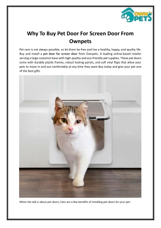 Why To Buy Pet Door For Screen Door From Ownpets