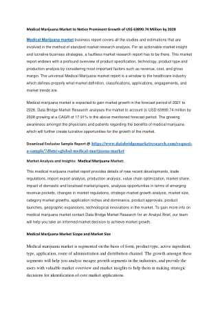 Medical Marijuana Market to Notice Prominent Growth of US 63890.74 Million by 2028