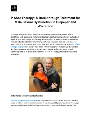 P Shot Therapy_ A Breakthrough Treatment for Male Sexual Dysfunction in Culpeper and Warrenton