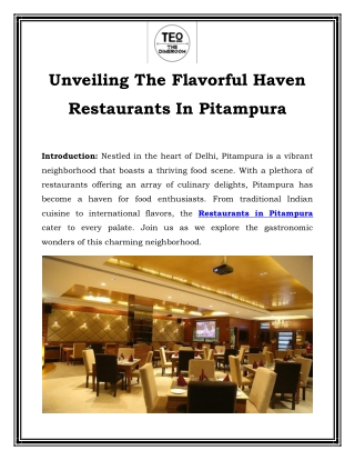 Unveiling The Flavorful Haven Restaurants In Pitampura
