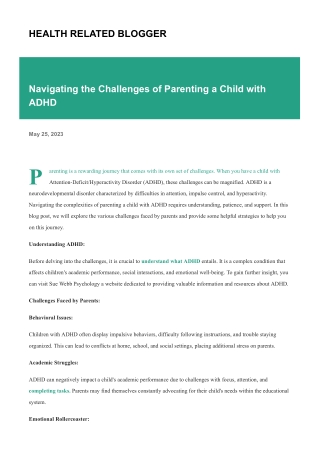 Navigating the Challenges of Parenting a Child with ADHD