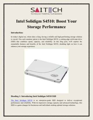 Intel Solidigm S4510 Boost Your Storage Performance