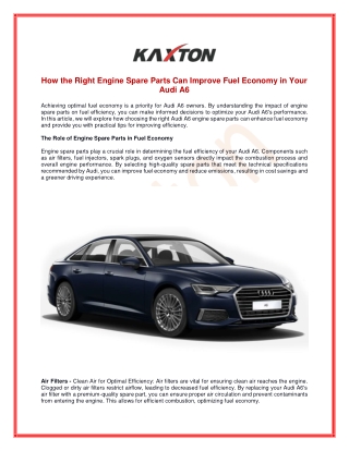 How the Right Engine Spare Parts Can Improve Fuel Economy in Your Audi A6