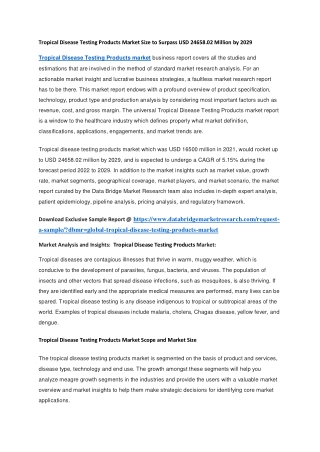 Tropical Disease Testing Products Market Size to Surpass USD 24658.02 Million by 2029