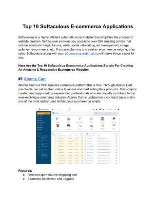 Top 10 Softaculous E-commerce Applications