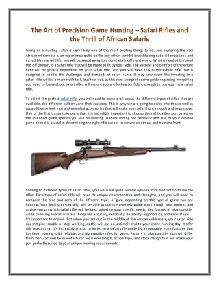 The Art of Precision Game Hunting – Safari Rifles and the Thrill of African Safaris