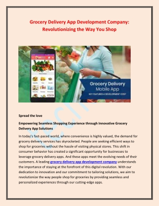 Grocery Delivery App Development Company: Revolutionizing the Way You Shop