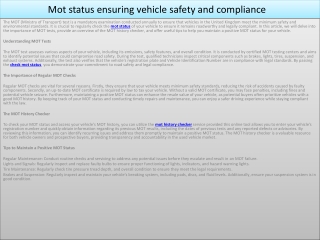 Mot status ensuring vehicle safety and compliance