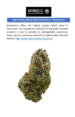 High Quality Hybrid Weed Vancouver