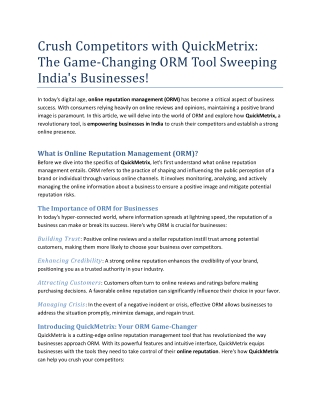 Crush Competitors with QuickMetrix - The Game-Changing ORM Tool Sweeping India's Businesses