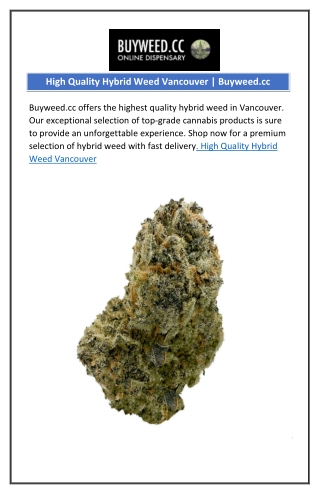 High Quality Hybrid Weed Vancouver.