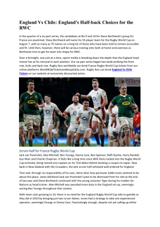 England Vs Chile England’s Half-back Choices for the RWC