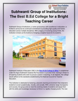 Best B.Ed College In Bihar