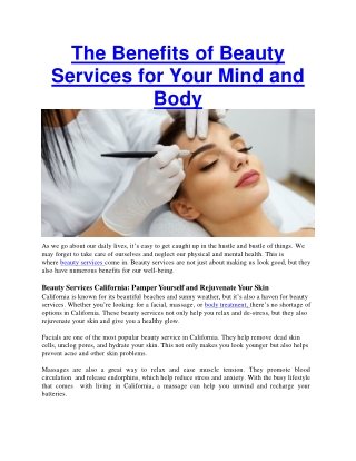 The Benefits of Beauty Services for Your Mind and Body