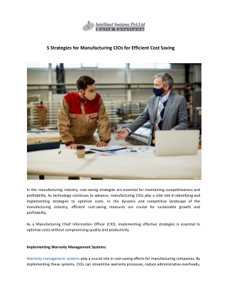 5 Strategies for Manufacturing CIOs for Efficient Cost Saving - Intellinet Syste