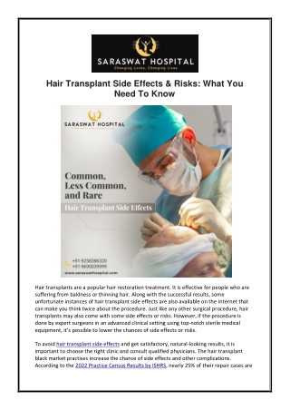 Hair Transplant Side Effects & Risks: What You Need to Know